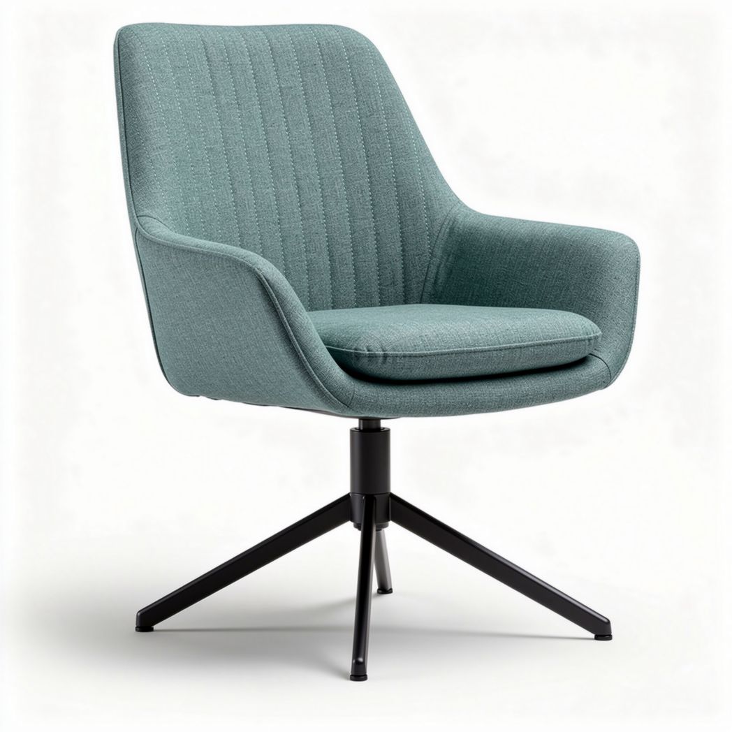 Fabric upholstered accent chair with swivel base in light green 60 x 60 x 85cm