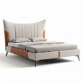 Modern upholstered bed frame with leather accents and sturdy metal legs 210 x 180 x 100cm
