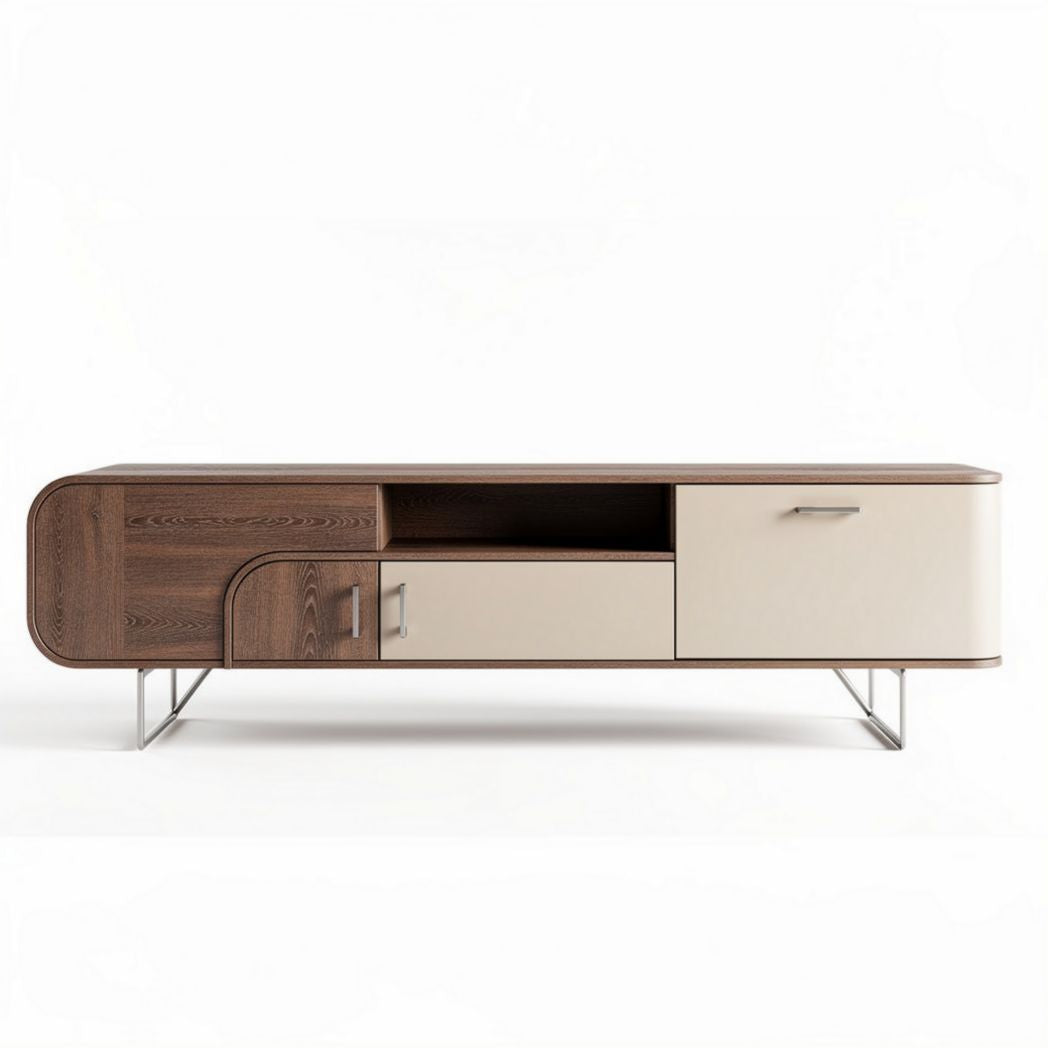 Wooden tv stand with storage cabinets in brown and beige finish 150 x 40 x 50cm