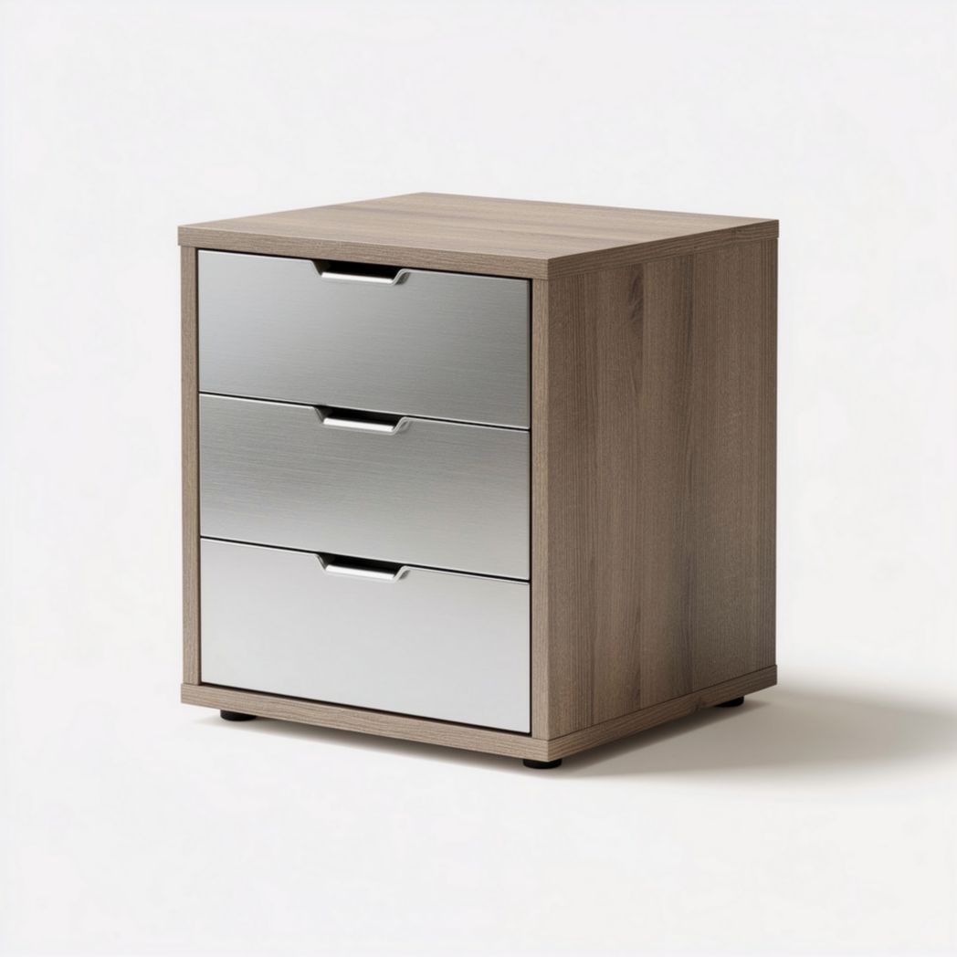 Wooden nightstand with three drawers and mirror finish front 40 x 40 x 50cm