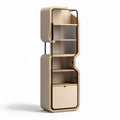 Wooden bookshelf with curved design and metal frame in beige 120 x 60 x 35cm