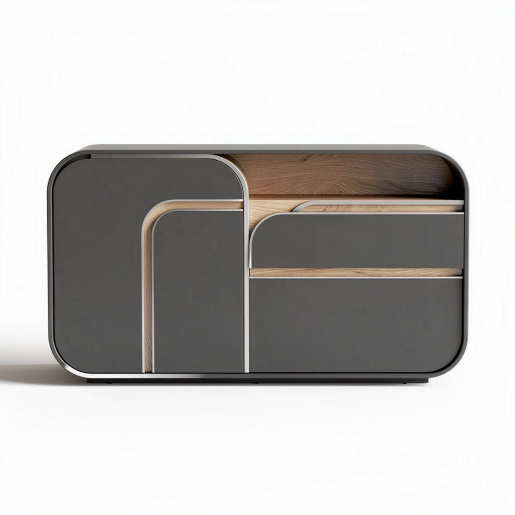 Modern storage cabinet with wooden accents and sleek gray finish 90 x 40 x 70cm