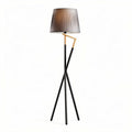 Modern floor lamp with black and wood accents and pleated shade 150 x 50 x 50cm