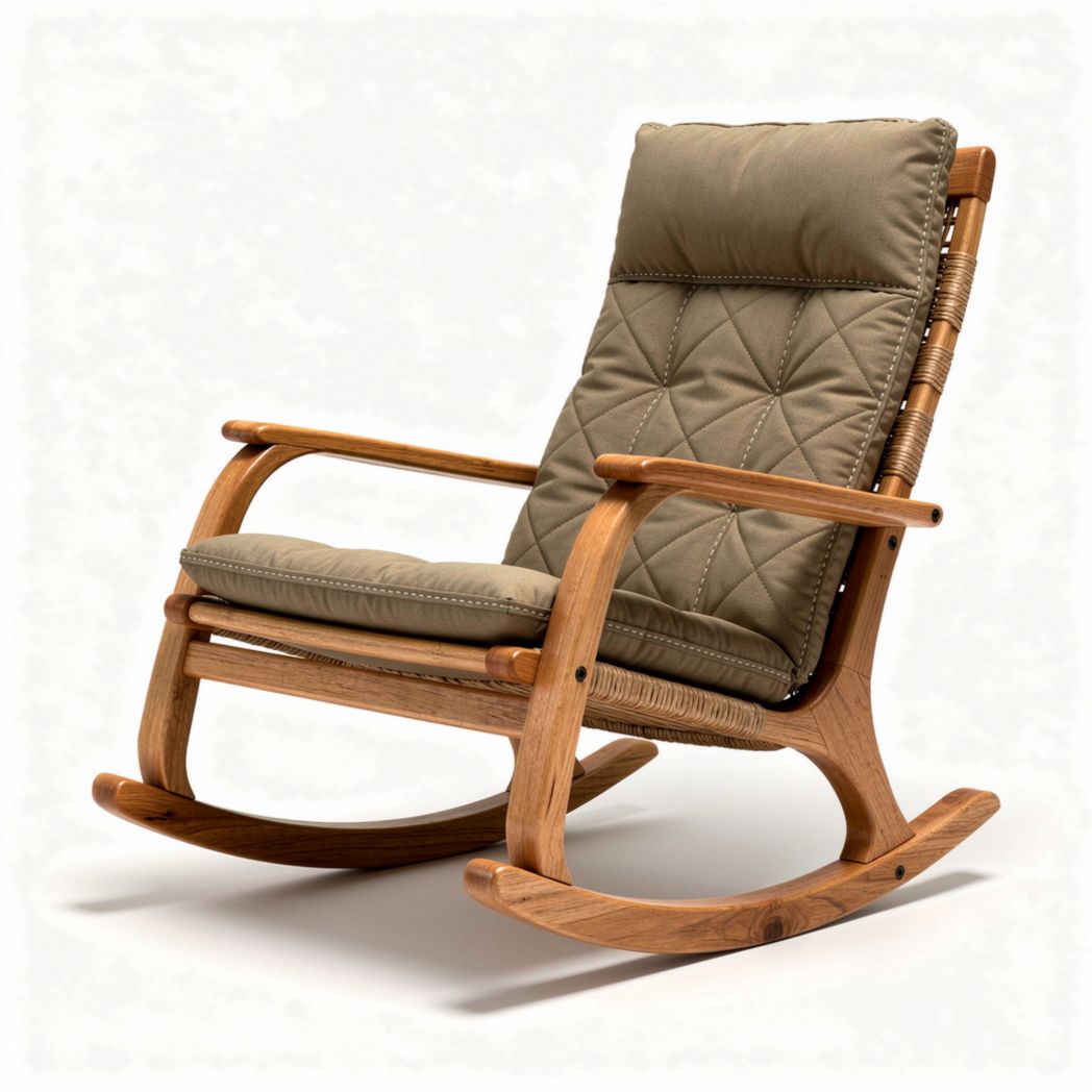Wooden rocking chair with soft padded cushion in beige color 90 x 70 x 90cm