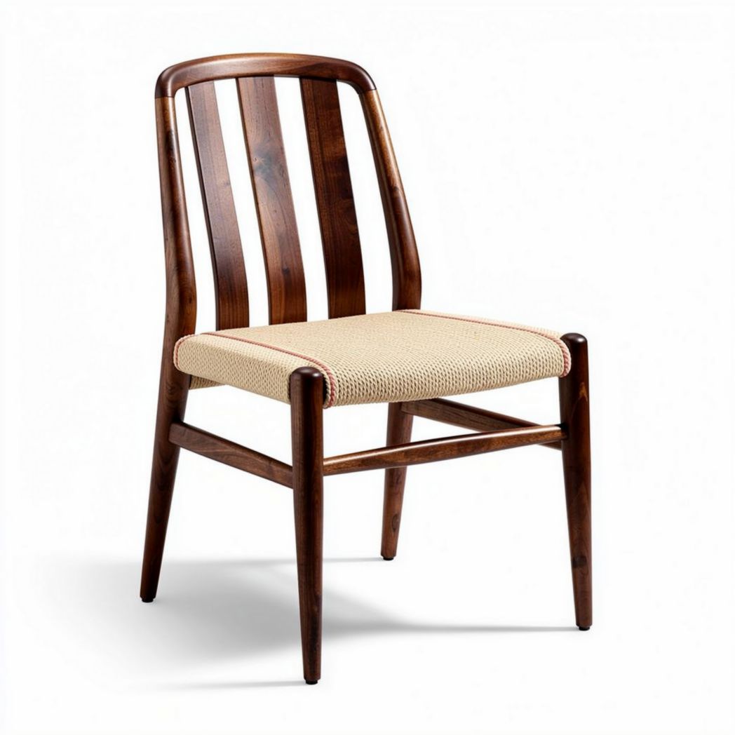 Wooden dining chair with natural fiber seat in brown color 45 x 45 x 85cm