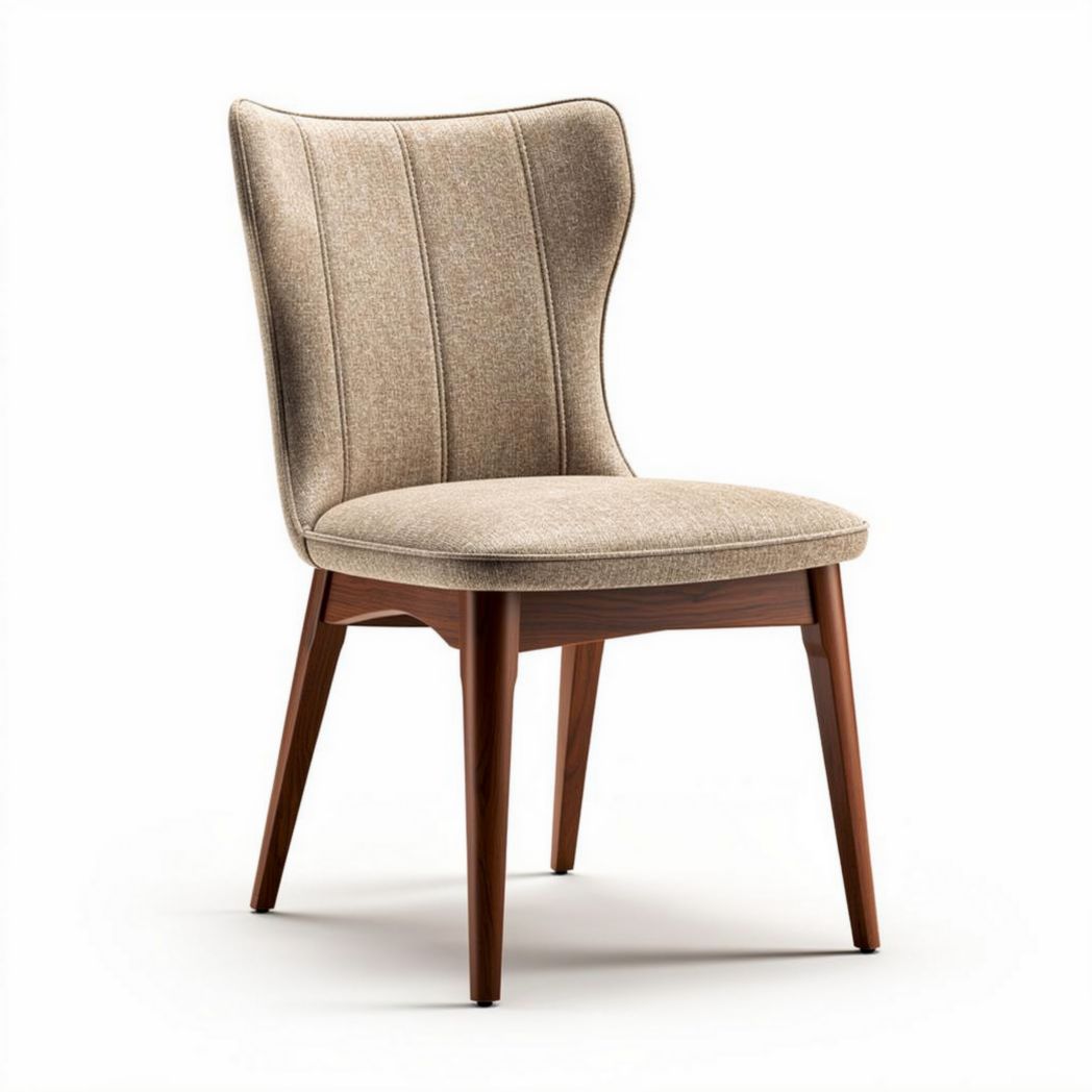 Fabric dining chair with wooden legs in beige color 45 x 45 x 90cm