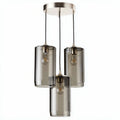 Three-light pendant lamp with smoke glass shades and brushed nickel finish