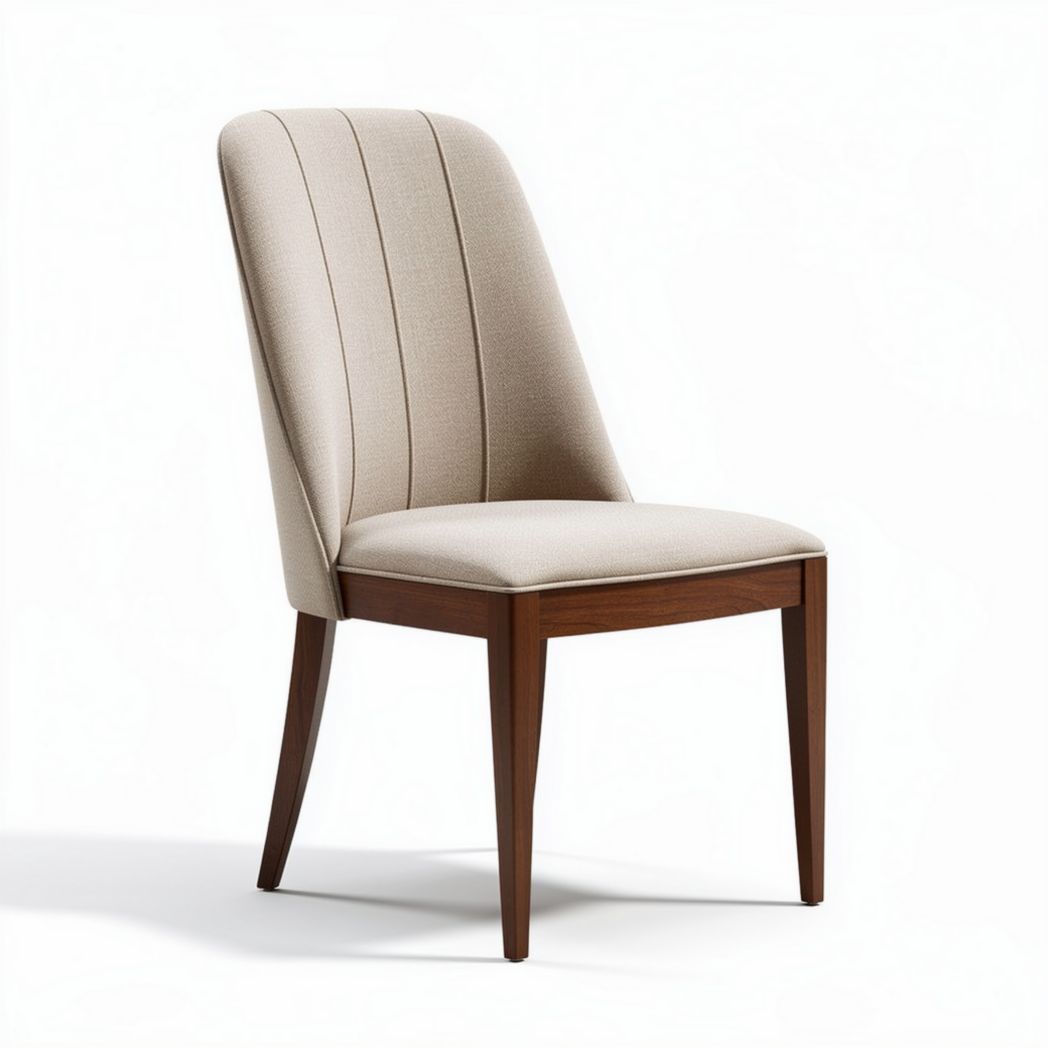 Upholstered dining chair with wooden legs in beige fabric 45 x 50 x 90cm