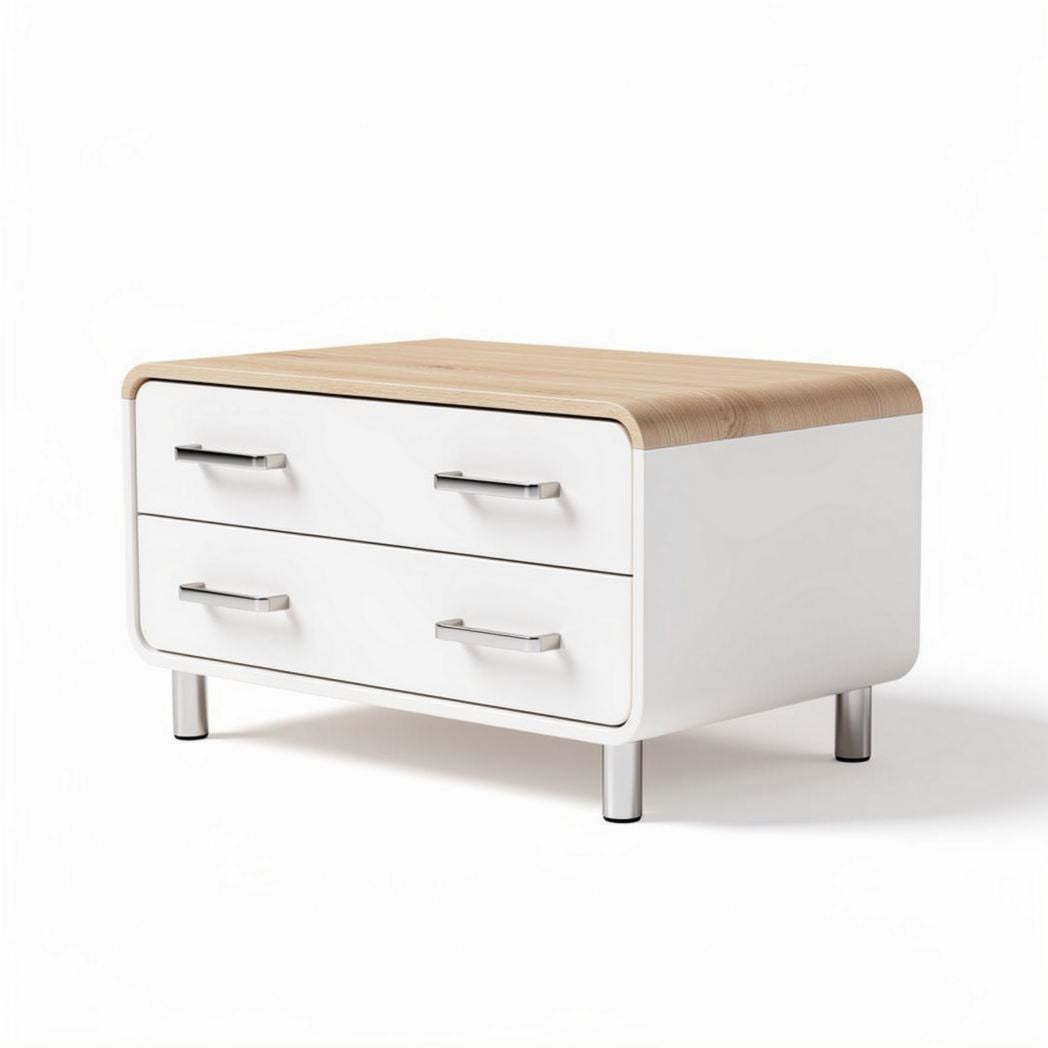 Wood top nightstand with two drawers in white and natural finish 50 x 40 x 30cm